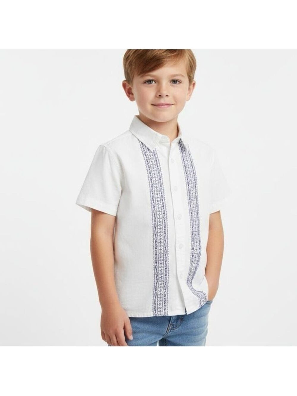 Boys Cherokee White Button-Up Shirt Embroidered Detail Size 5T